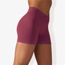 Red Small Women's Wide Band Stretchy Rib Knit Cross Front Gathered Biker Shorts