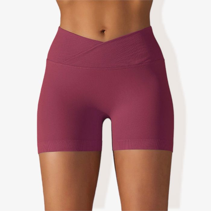 Women's Wide Band Stretchy Rib Knit Cross Front Gathered Biker Shorts