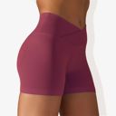 Red XL Women's Wide Band Stretchy Rib Knit Cross Front Gathered Biker Shorts