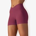Red XL Women's Wide Band Stretchy Rib Knit Cross Front Gathered Biker Shorts