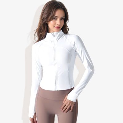 Women's Stretchy Long Sleeve High Neck Zip Pocket Sports Jacket