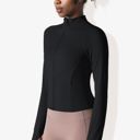 Black Large Women's Stretchy Long Sleeve High Neck Zip Pocket Sports Jacket