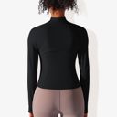 Black Large Women's Stretchy Long Sleeve High Neck Zip Pocket Sports Jacket