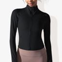 Black Medium Women's Stretchy Long Sleeve High Neck Zip Pocket Sports Jacket