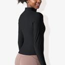 Black Medium Women's Stretchy Long Sleeve High Neck Zip Pocket Sports Jacket