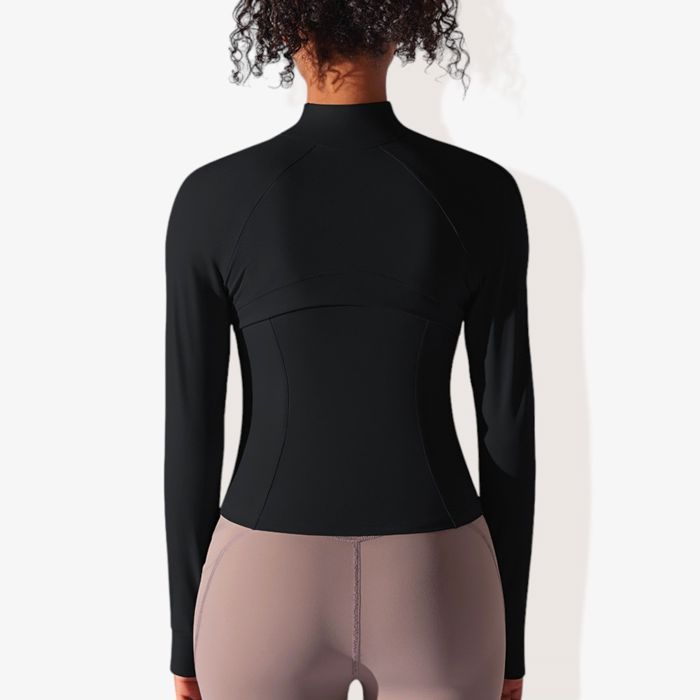 Women's Stretchy Long Sleeve High Neck Zip Pocket Sports Jacket