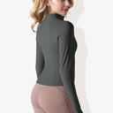 Gray Large Women's Stretchy Long Sleeve High Neck Zip Pocket Sports Jacket
