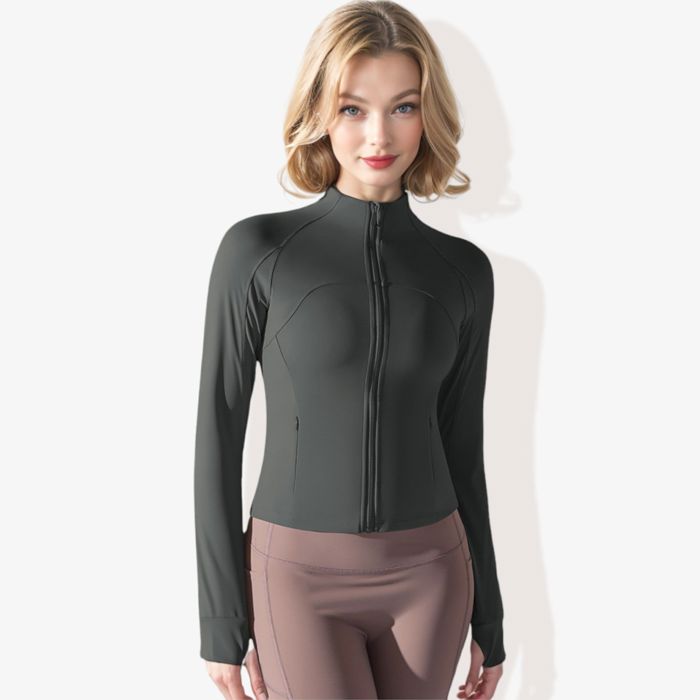 Women's Stretchy Long Sleeve High Neck Zip Pocket Sports Jacket