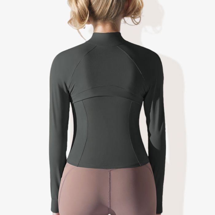 Women's Stretchy Long Sleeve High Neck Zip Pocket Sports Jacket
