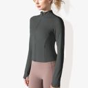 Gray Small Women's Stretchy Long Sleeve High Neck Zip Pocket Sports Jacket
