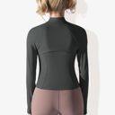 Gray Small Women's Stretchy Long Sleeve High Neck Zip Pocket Sports Jacket