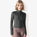 Gray XL Women's Stretchy Long Sleeve High Neck Zip Pocket Sports Jacket