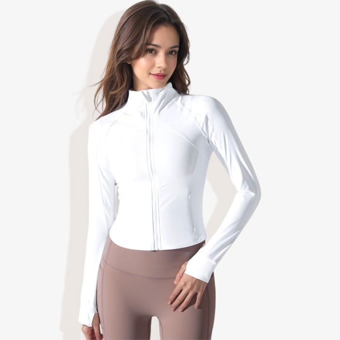 Women's Stretchy Long Sleeve High Neck Zip Pocket Sports Jacket