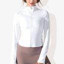 White Medium Women's Stretchy Long Sleeve High Neck Zip Pocket Sports Jacket