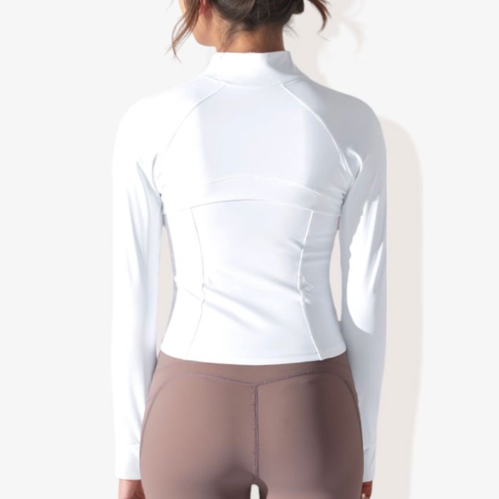 Women's Stretchy Long Sleeve High Neck Zip Pocket Sports Jacket