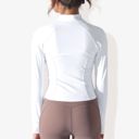 White Small Women's Stretchy Long Sleeve High Neck Zip Pocket Sports Jacket