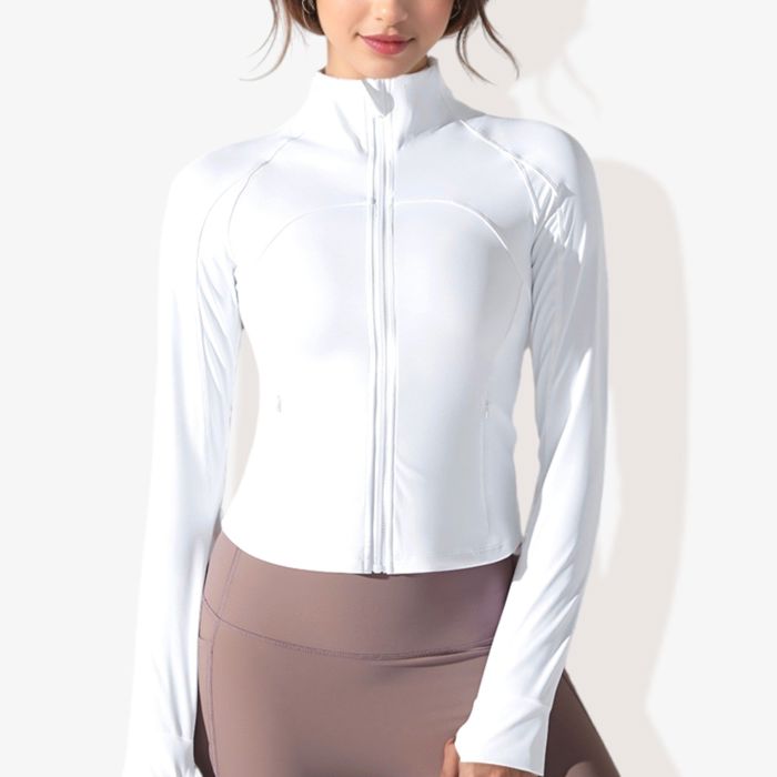 Women's Stretchy Long Sleeve High Neck Zip Pocket Sports Jacket
