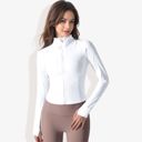 White XL Women's Stretchy Long Sleeve High Neck Zip Pocket Sports Jacket