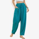 Green Small Elastic Tie Detail Gathered Waist Side Pocket Relaxed Joggers