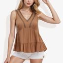 Brown Large Double Crochet Detail V-Neck Flared Ruffle Peplum Tank Top