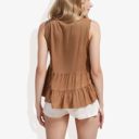 Brown Large Double Crochet Detail V-Neck Flared Ruffle Peplum Tank Top