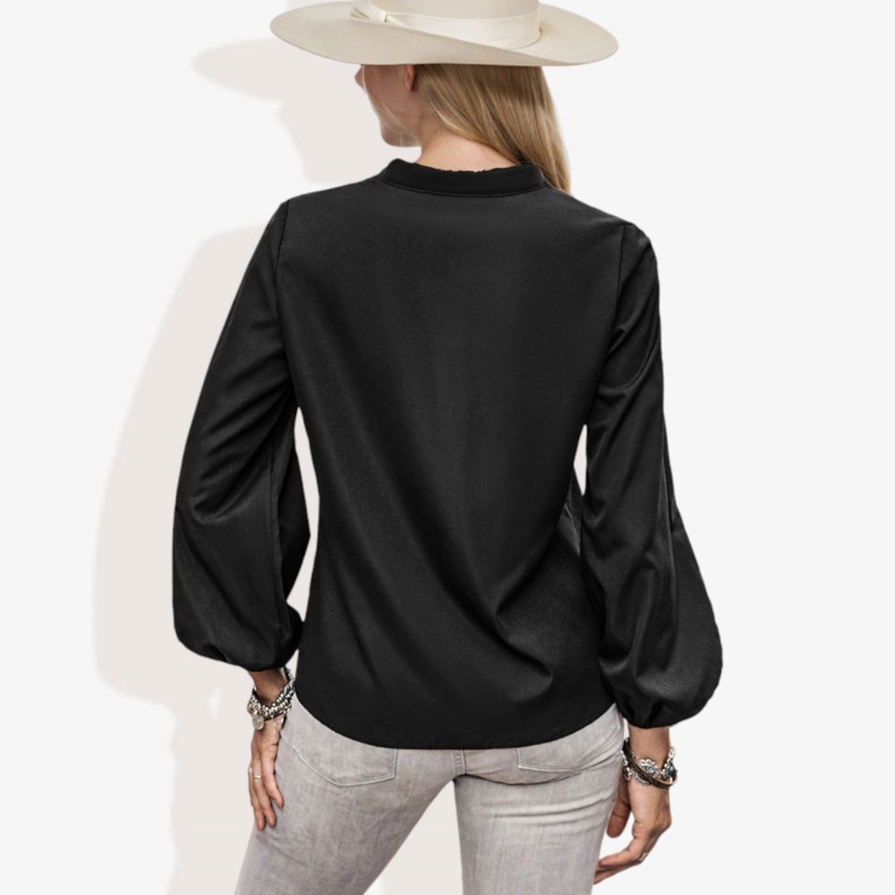 Notched Collar Floral Western Embroidered Long Sleeve V-Neck Blouse