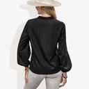 Black Large Notched Collar Floral Western Embroidered Long Sleeve V-Neck Blouse