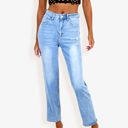  High Waist Straight Leg Jeans With Subtle Distressing