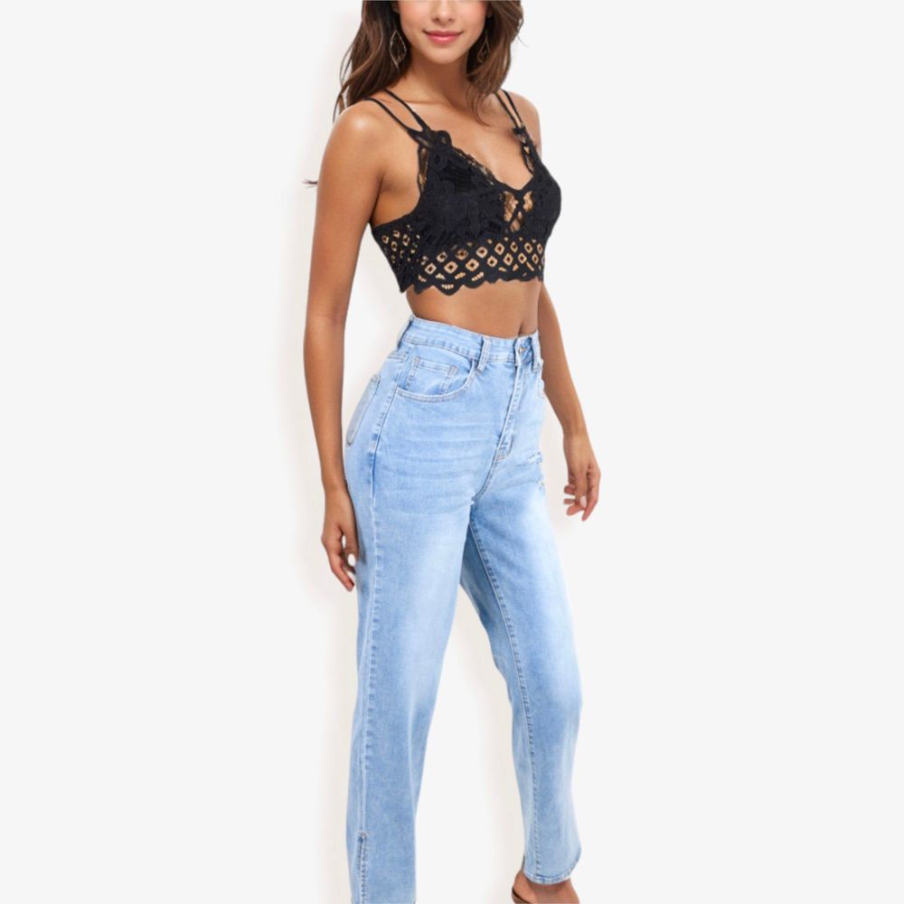 High Waist Straight Leg Jeans With Subtle Distressing