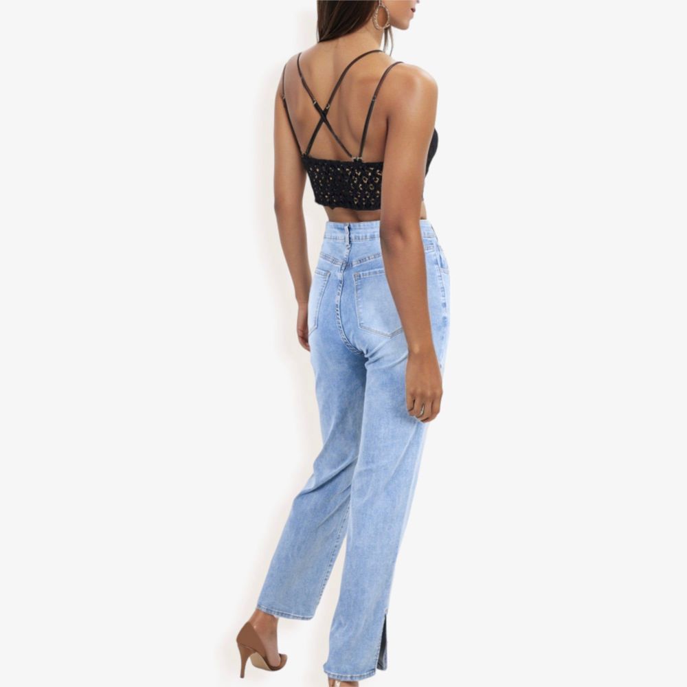 High Waist Straight Leg Jeans With Subtle Distressing