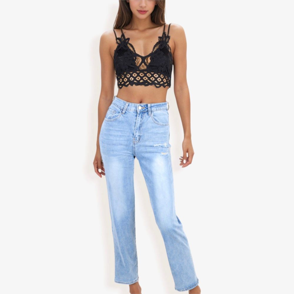 High Waist Straight Leg Jeans With Subtle Distressing