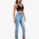  High Waist Light Wash Flare Jeans with Subtle Distressing