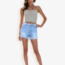  Distressed Denim Shorts with Rolled Cuff Hem and Classic Fit