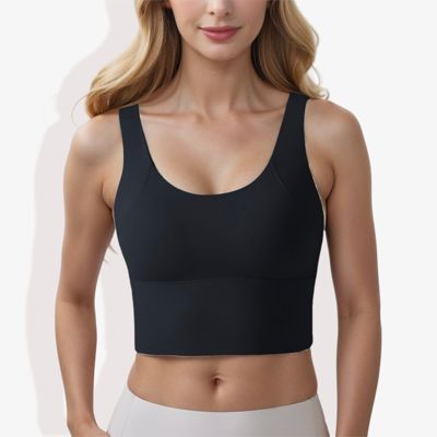Women's Longline Sports Bra with Wide Straps and Scoop Neck