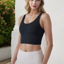 Black Large Women's Longline Sports Bra with Wide Straps and Scoop Neck