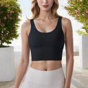 Black Medium Women's Longline Sports Bra with Wide Straps and Scoop Neck