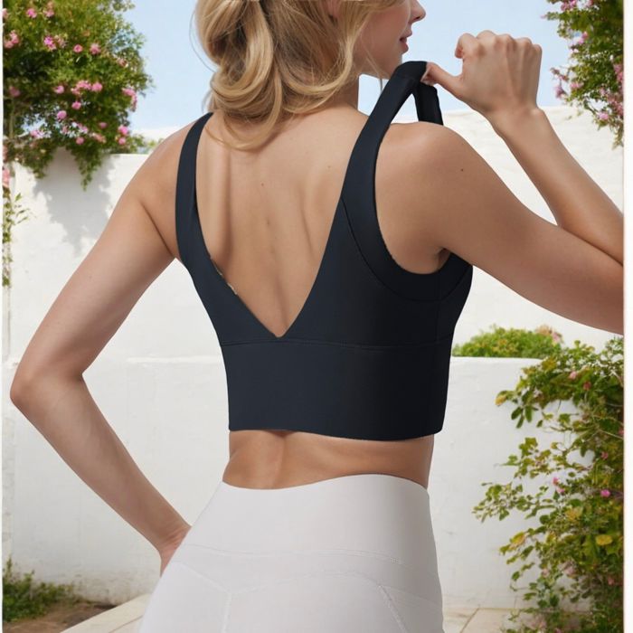 Women's Longline Sports Bra with Wide Straps and Scoop Neck