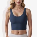 Blue Medium Women's Longline Sports Bra with Wide Straps and Scoop Neck