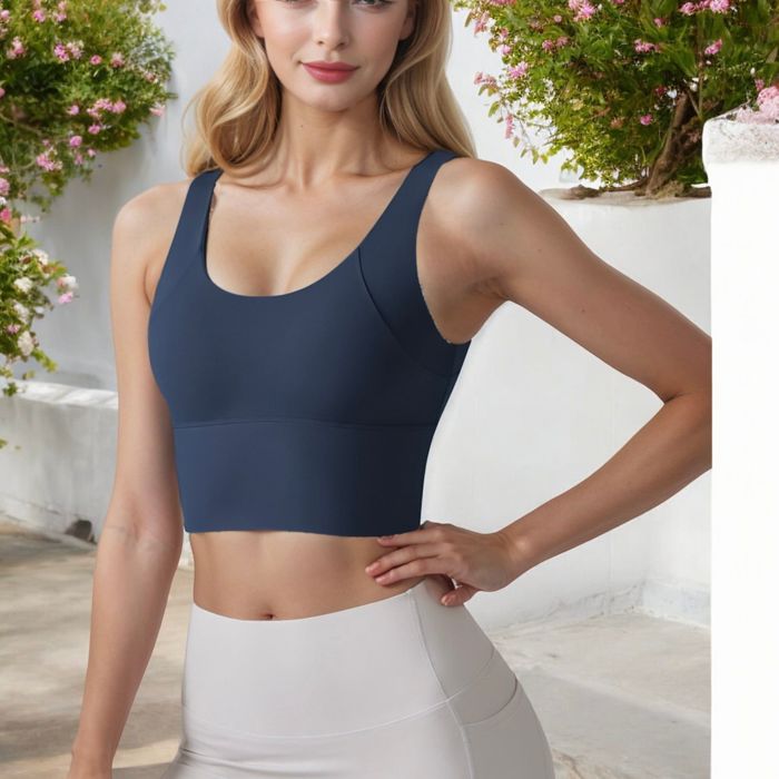 Women's Longline Sports Bra with Wide Straps and Scoop Neck