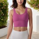 Pink Medium Women's Longline Sports Bra with Wide Straps and Scoop Neck