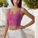 Pink Small Women's Longline Sports Bra with Wide Straps and Scoop Neck