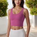 Pink XL Women's Longline Sports Bra with Wide Straps and Scoop Neck