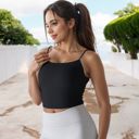 Black Large Women's Spaghetti Strap Longline Sports Bra with Scoop Neck