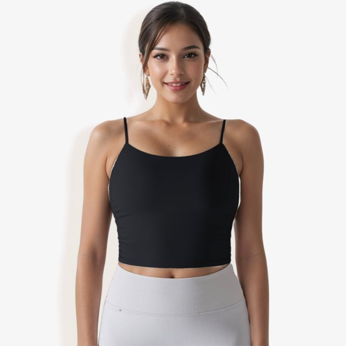 Women's Spaghetti Strap Longline Sports Bra with Scoop Neck