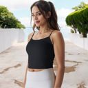 Black Small Women's Spaghetti Strap Longline Sports Bra with Scoop Neck