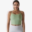 Green Medium Women's Spaghetti Strap Longline Sports Bra with Scoop Neck