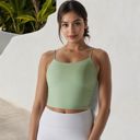 Green Small Women's Spaghetti Strap Longline Sports Bra with Scoop Neck