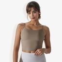 Beige XL Women's Spaghetti Strap Longline Sports Bra with Scoop Neck