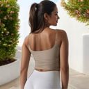 Beige XL Women's Spaghetti Strap Longline Sports Bra with Scoop Neck