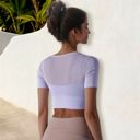 White XL Women's Cut Out Short Sleeve Sports Bra with Seamless Design and Stretch Fabric